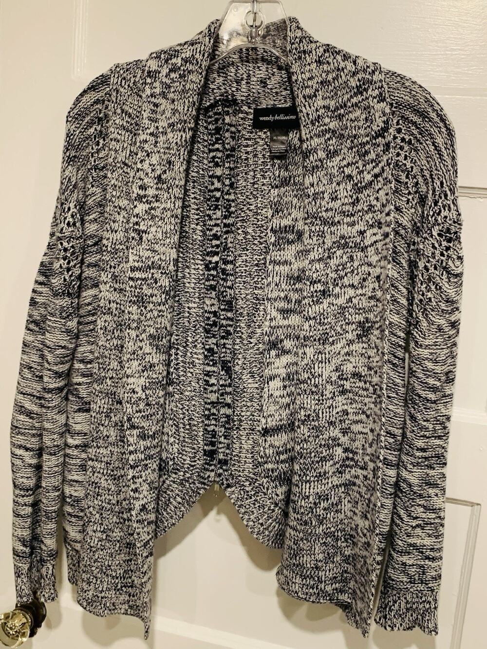 Wendy Bellissimo Knit Cardigan Sweater Shawl Collar Draped Open Back Medium